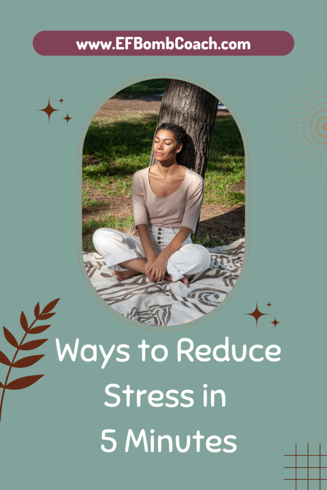 ways to reduce stress in 5 minutes - woman sitting in front of a tree in a park