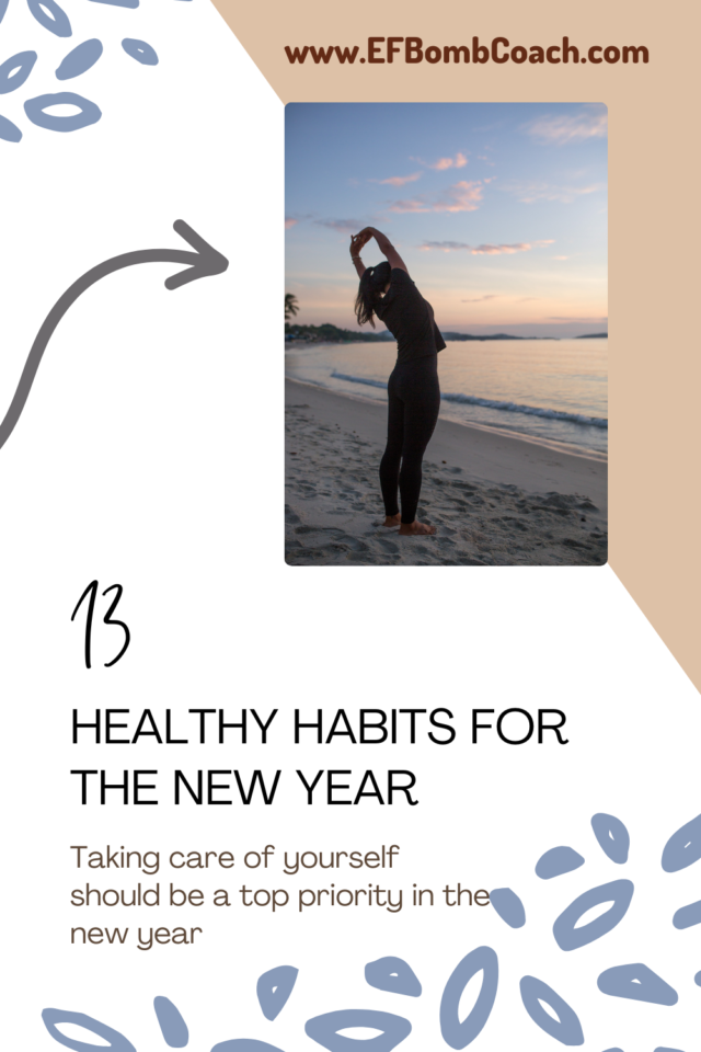 13 healthy habits for the new year - woman stretching on the beach