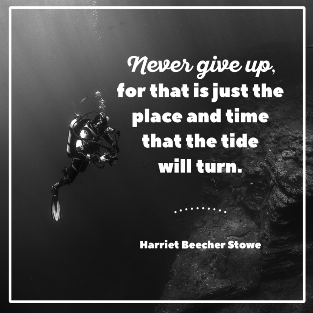 deep scuba diver "Never give up, for that is just the place and time that the tide will turn." Harriet Beecher Stowe.