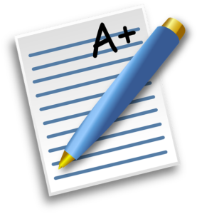 illustration of a pen on a notebook paper marked with A+