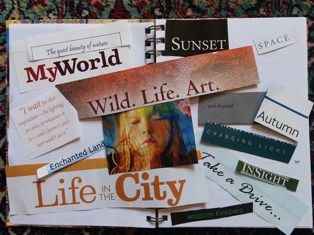 vision board filled with magazine pictures