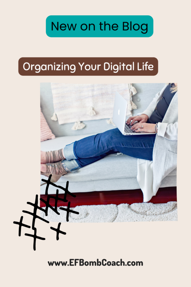 Organizing your digital life - woman sitting on couch with her laptop on her lap