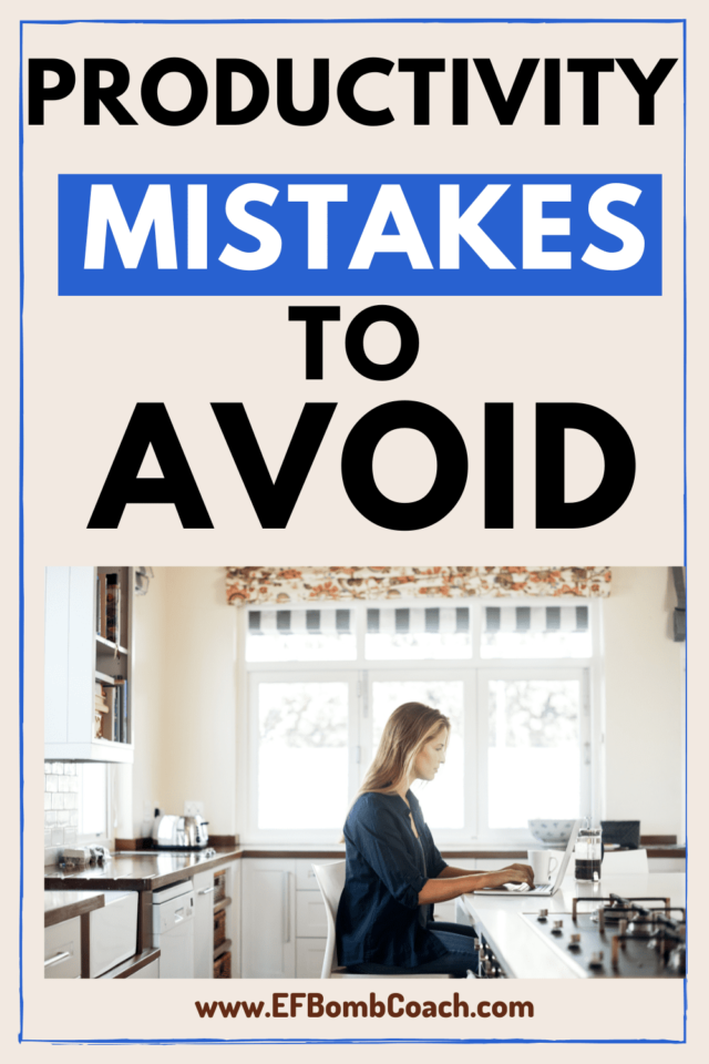 productivity mistakes to avoid - woman working on a laptop at her kitchen counter