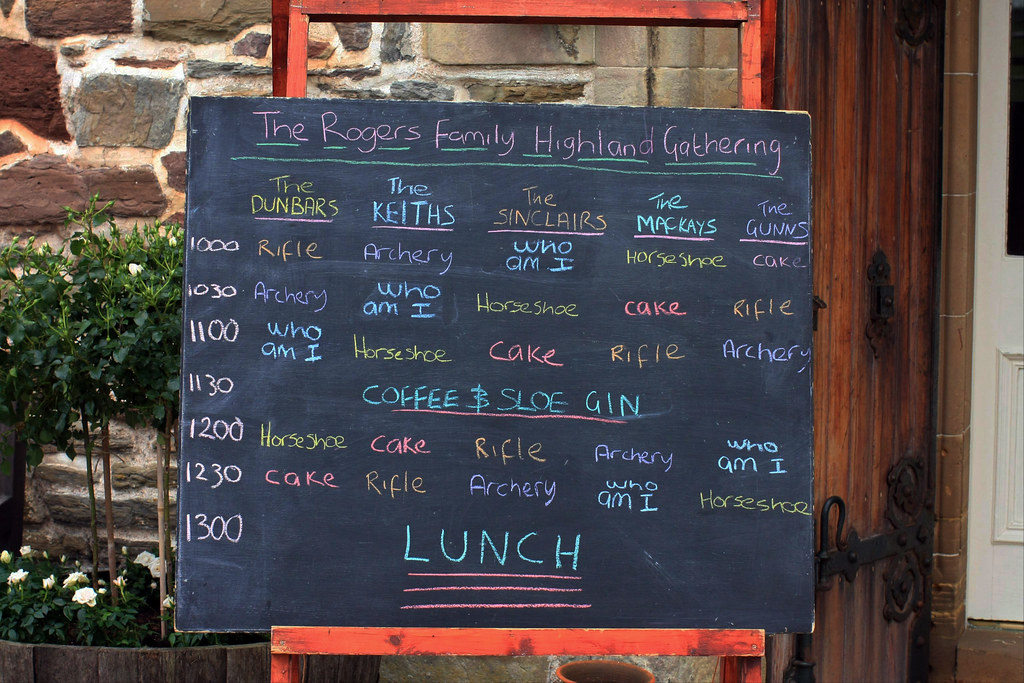 chalkboard sign of family activities