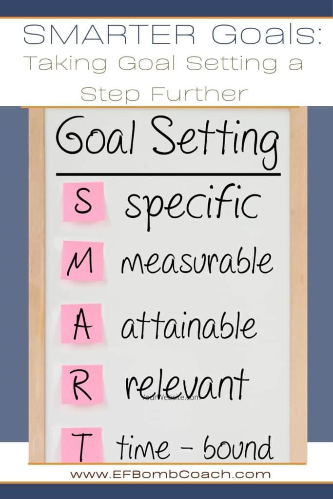 SMARTER Goals: Taking Goal Setting a Step Further a framed list of the acronym of SMART goals