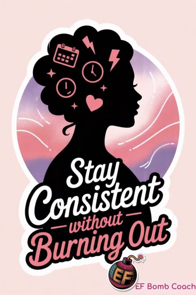 The 3-Day Rule for ADHD Business Consistency - stay consistent without burning out - silhouette of a woman's head filled with timers and calendars