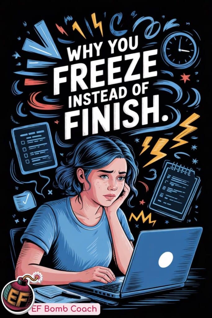 Why Your ADHD Brain Can't Finish Tasks - woman staring at a laptop, stressed