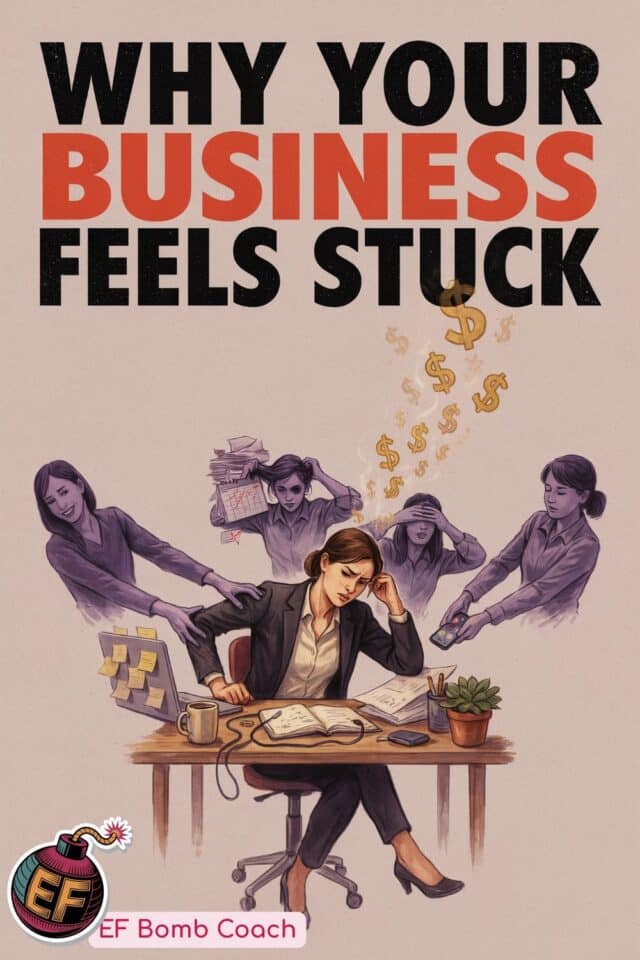Fight, Flight, Freeze, Fawn: Which Survival Response Is Costing You Money? - woman at a desk being pulled in different directions by shadows of herself